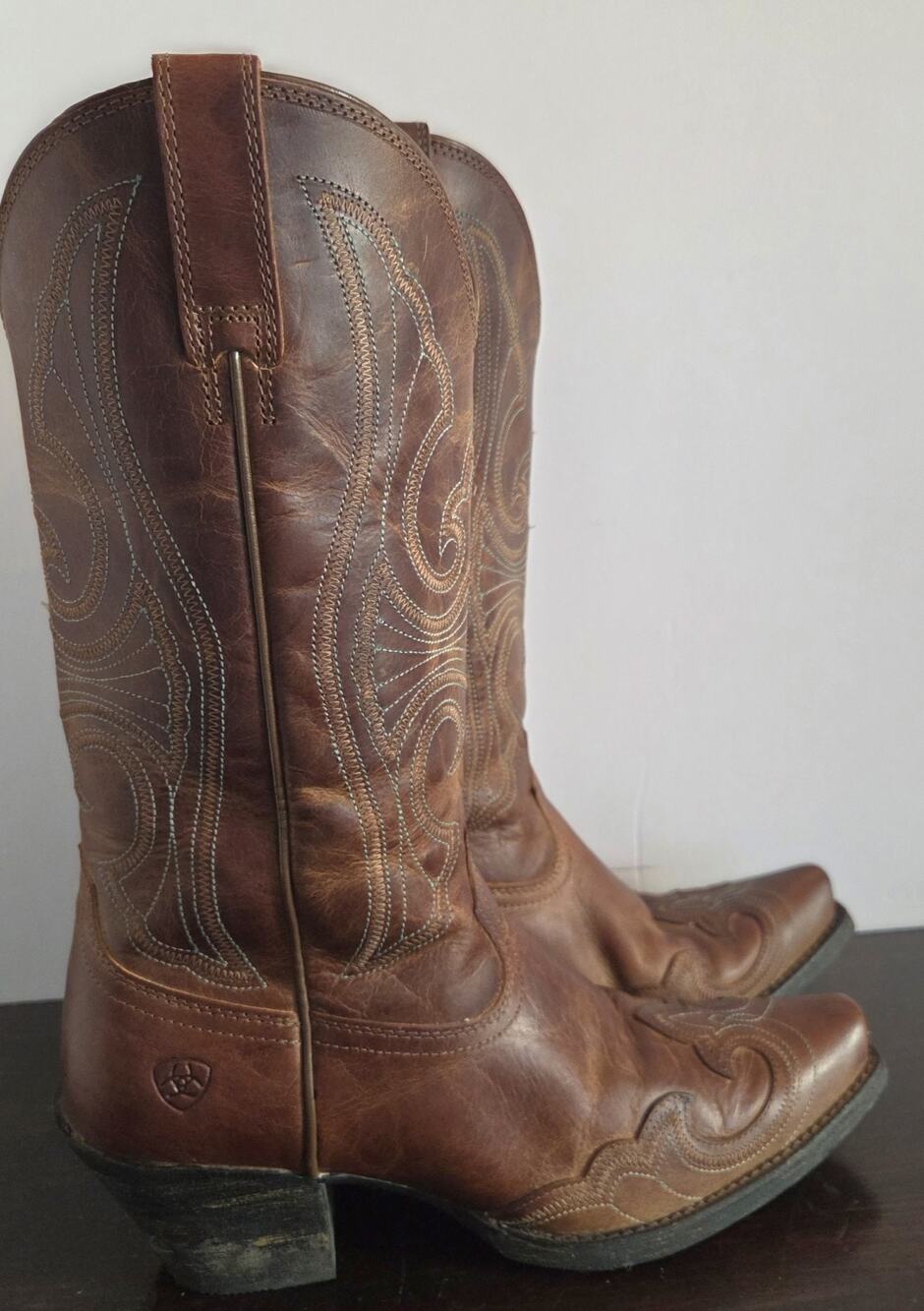 Ariat Round Up Wingtip Western Cowboy Boots Leather Womens Sz 7 B 10015290 Brown